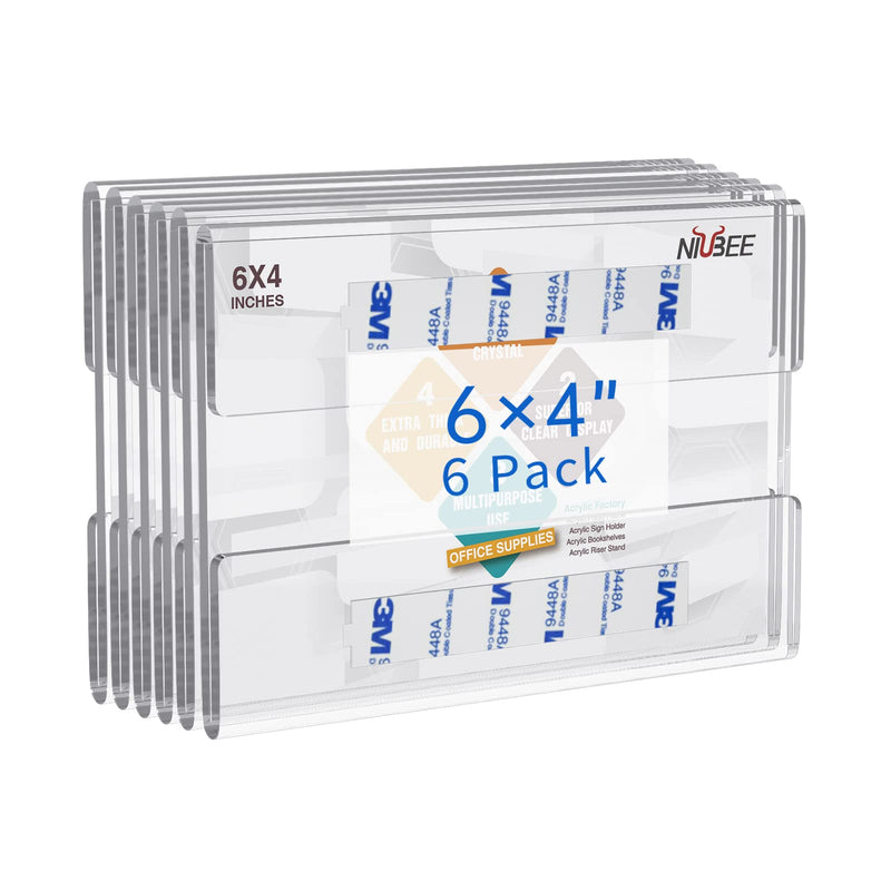 [Australia - AusPower] - NIUBEE 4x6 inch Wall Mount Acrylic Sign Holder with 3M Tape Adhesive for Office, Home, Store, Restaurant, No Drilling - Horizontal (6 Pack) 4x6" 