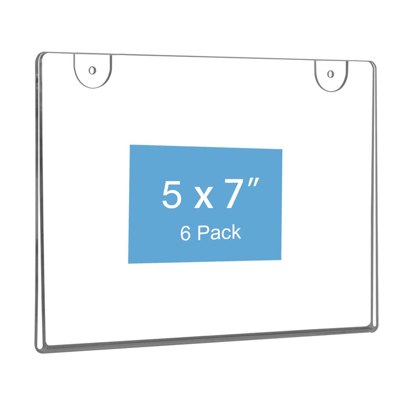 [Australia - AusPower] - NIUBEE 6 Pack 5x7 Clear Acrylic Sign Holder,Horizontal Wall Mount Sign Holder Plastic Picture Frames for Paper, Bonus with 3M Tape and Mounting Screws 