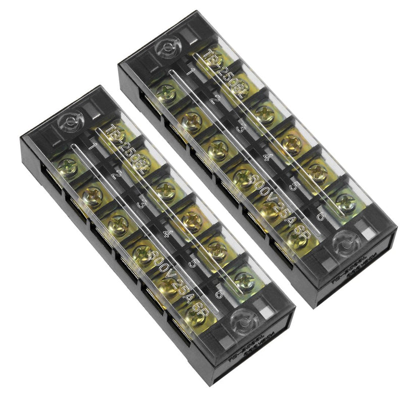 [Australia - AusPower] - uxcell 2 Pcs Dual Rows 6 Positions 600V 25A Cable Barrier Block Terminal Strip TB-2506L 