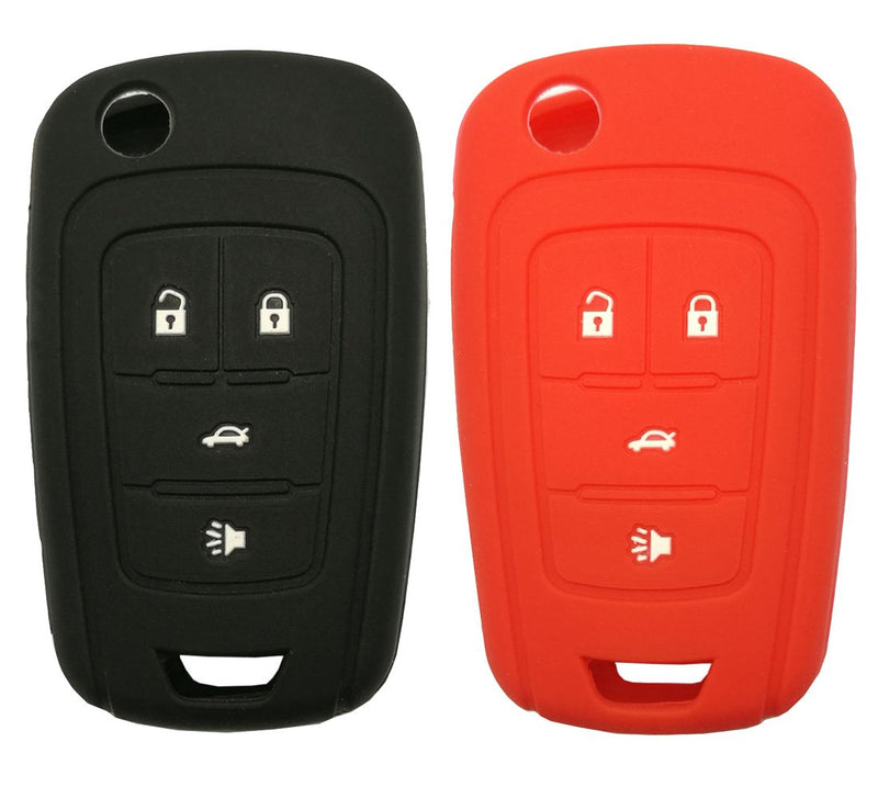 [Australia - AusPower] - Keyless Entry Remote Key Fob Skin Cover Protective Silicone Rubber key Jacket Protector for GM Chevrolet Chevy Camaro Cruze Buick 4 Buttons Key Holder (1 Black + 1 Red) 1 Black + 1 Red 