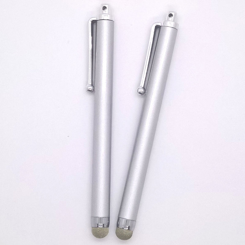 [Australia - AusPower] - 2pack Universal Micro Fiber Screen Metal Touch Stylus Pen for Android Device Mobile Phone Cell Smart Phone Tablet iPad iPhone. (Silver) Silver 
