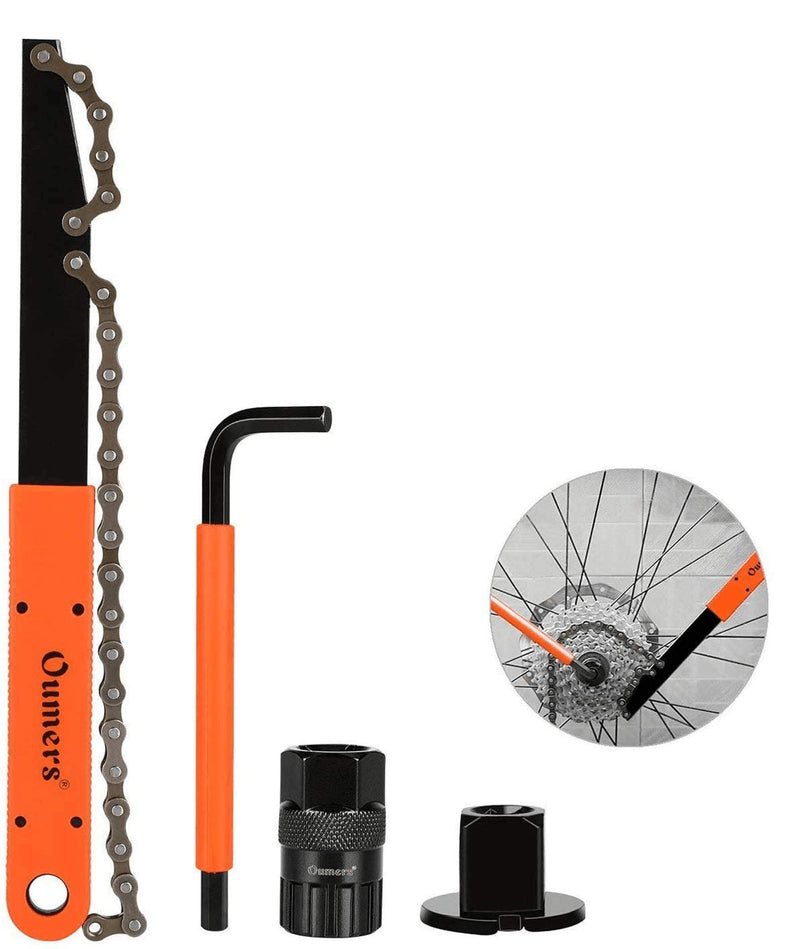 [Australia - AusPower] - Oumers Bike Cassette Removal Tool with Chain Whip and Auxiliary Wrench Bicycle Sprocket Removal Tools, Bicycle Cassette Lock Ring Removal Freewheel Remover Wrench Sprocket Remover 