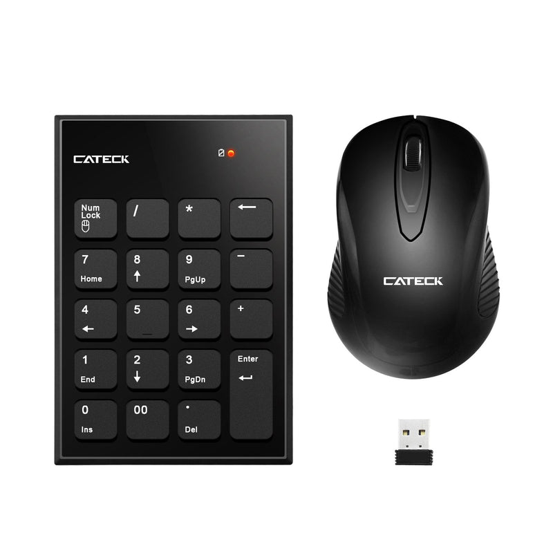 [Australia - AusPower] - Numeric Keypad & Mouse Combo, Cateck 2.4G 19 Keys Wireless Mini USB Number Pad Keyboard and Mouse Combo with USB Receiver for Laptop Desktop PC Notebook- Just One USB Receiver 