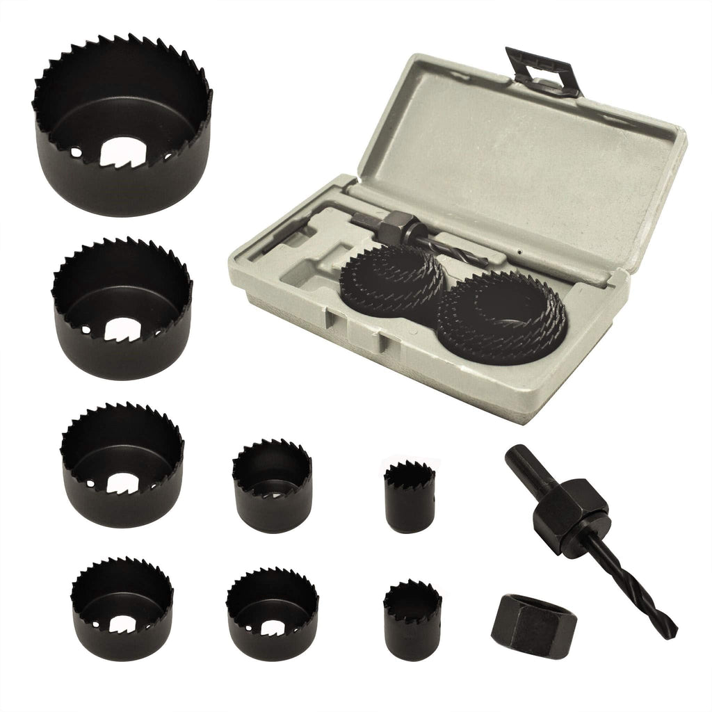 [Australia - AusPower] - 10-Piece Hole Saw Kit for Wood | Durable Carbon Steel Power Drill Hole Cutter with High Precision Cutting Teeth – Woodworking HCS Hole Saw Kit for Wood, PVC, Plastic, Drywall 