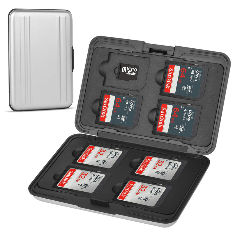 [Australia - AusPower] - Qkenvo Aluminum Shock Resistant Carrying Box Holder Memory Card Storage Box Case Holder 8 Slots for SD SDHC MMC Micro SD TF Cards Silver 
