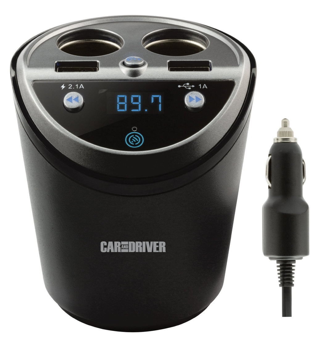 [Australia - AusPower] - CAR AND DRIVER Bluetooth FM Transmitter Cup Holder for Car with Built-in Dual USB Fast Charging Ports & Dual Cigarette Lighter 12V Power Sockets. Audio Adapter Receiver Wireless. Handsfree Car Kit 