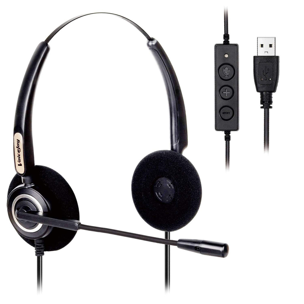 [Australia - AusPower] - Corded USB Headset with Noise Cancelling Mic and in-line Controls, VoiceJoy Business Headset for Skype, SoftPhone, Call Center, Crystal Clear Chat, Super Lightweight, Ultra Comfort 