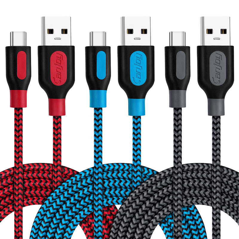 [Australia - AusPower] - USB Type C Cable, Canjoy 3 Pack 10ft Braided Type C Charger Fast Charging Cord Compatible Samsung Galaxy S10 S10+ S10e S8 S9 Plus Note 8 9, LG V20 G5 G6 V30, HTC, Google Pixel, Nexus 6P 5X, Moto X4 G6 Red Blue Grey 