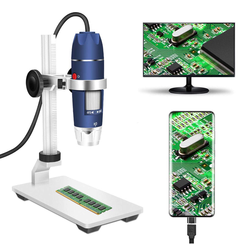 [Australia - AusPower] - Jiusion HD 2MP USB Digital Microscope 40-1000X Portable Magnification Endoscope Camera with 8 LEDs Aluminum Alloy Stable Stand for OTG Android Mac Windows 7 8 10 11 Linux Chrome 
