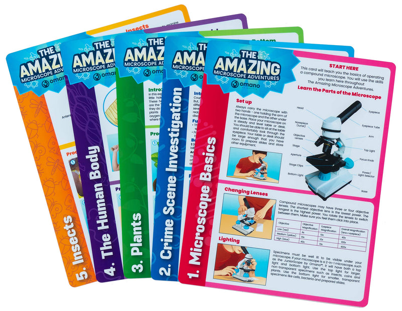 [Australia - AusPower] - Omano Microscope Experiments and Science Activities for Kids “The Amazing Microscope Adventures” (5-Card Pack) Book Alternative, Home, Classroom DIY Scientific Learning 