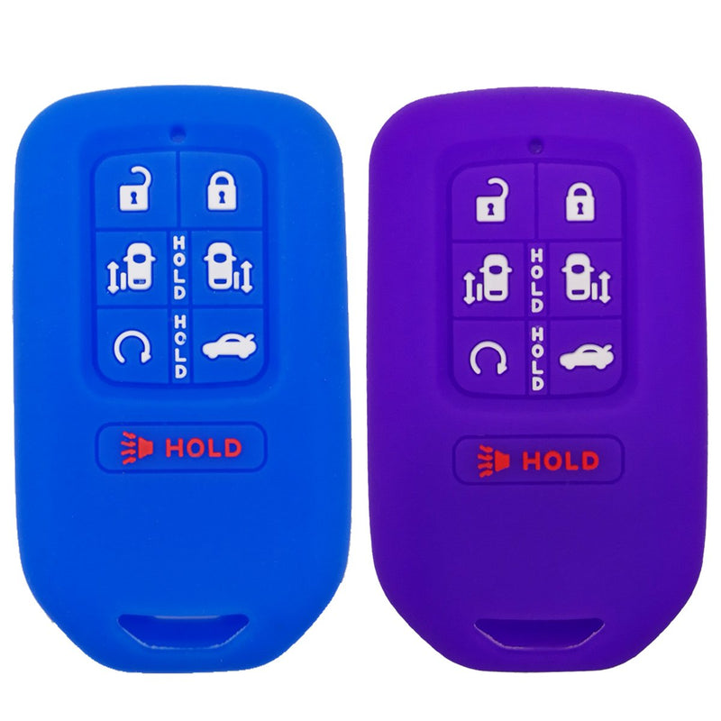 [Australia - AusPower] - 2Pcs Coolbestda Silicone 7 Buttons Smart Key Fob Remote Cover Case Keyless Entry Jacket Holder Accessories for 2018 2019 2020 2021 2022 Honda Odyssey elite Ex A2C98590800 KR5V2X Purple Blue 
