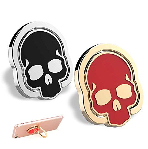 [Australia - AusPower] - homEdge Cell Phone Skull Ring Grip, Set of 2 Packs 360° Adjustable Finger Ring Holder, Suitable for Magnetic Car Mount Kickstand for Cell Phone-Black and Red Black and Red 