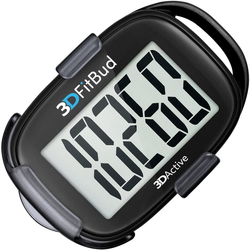 [Australia - AusPower] - 3DFitBud Simple Step Counter Walking 3D Pedometer with Clip and Lanyard, A420S Black 