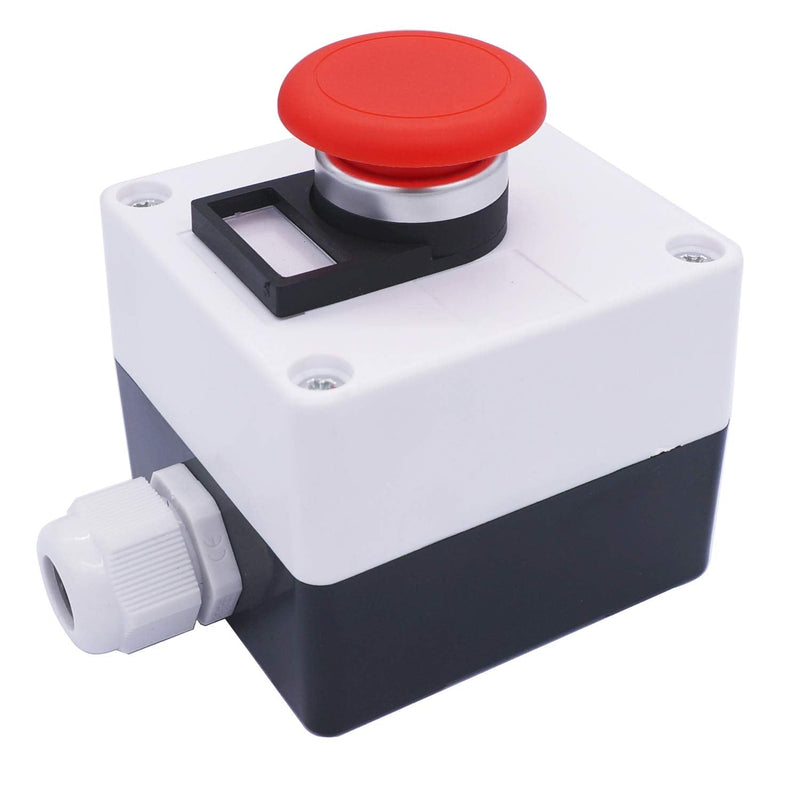[Australia - AusPower] - TWTADE/Red Mushroom Momentary Switch Push Button Station Box Pushbutton Switches 10A 440V 1NO 1NC (Quality Assurance for 3 Years) LA38-11M-BOX 