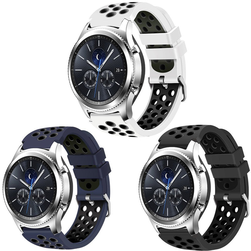 [Australia - AusPower] - CreateGreat for Samsung Galaxy Watch 46mm, Gear S3 Soft Replacement Breathable Sport Bands with Air Holes and Quick Release Pin for Samsung Gear S3/Galaxy 46mm Watch #0106 White Black,Navy Black,Anthracite Black 