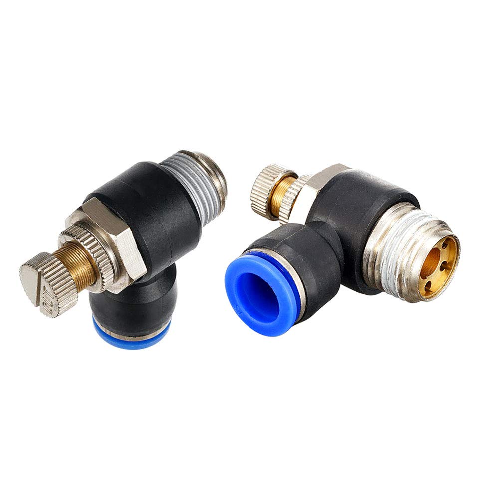 [Australia - AusPower] - Metalwork Plastic & Brass Flow Control Valve, 90 Degree Male Elbow With Push to Connect Quick Connector, 8mm Tube OD x 1/4" BSP Male Thread (Pack of 2) 8mm OD x 1/4" Male Pack of 2 