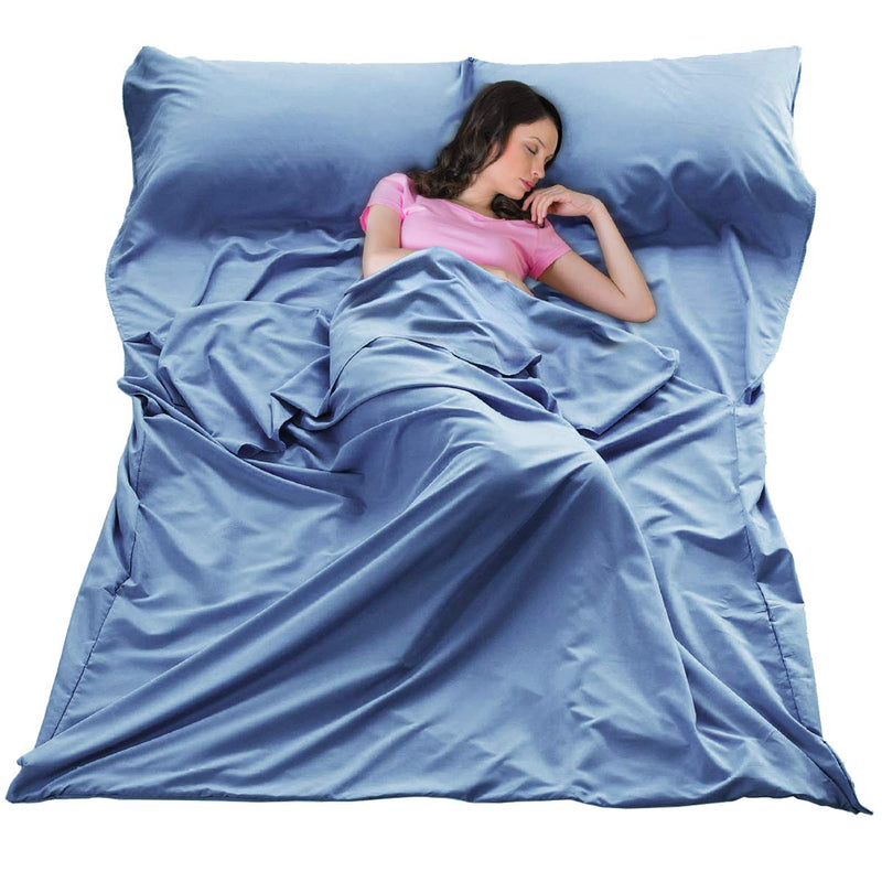 [Australia - AusPower] - JUISEE Sleeping Bag Liner Zipper Lightweight Portable Sleeping Sheet Dirt-Proof Compact Travel Camping Sheet for Outdoor Travel Hiking Hotels Picnics Blue with Bottom Zipper 83x46’’ 