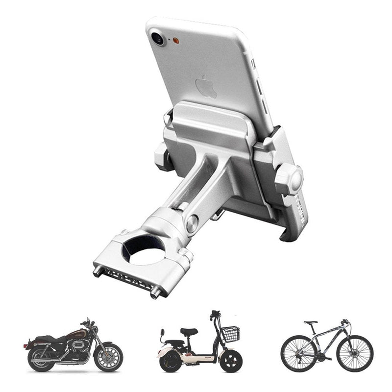 [Australia - AusPower] - vicelecus Motorcycle Phone Mount, Adjustable Anti Shake Metal Bike Phone Holder for iPhone X/8/7/6 Plus Samsung Galaxy S9/S8/S7/S6 GPS, Holds Devices up to 3.7" Width (Silver) Silver 