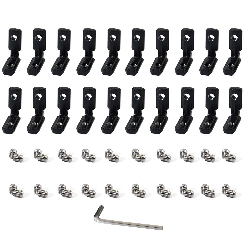 [Australia - AusPower] - Boeray 20pcs Black T Slot L-Shape Interior Inside Corner Connector Joint Bracket with Screws and Wrench Tool for 2020 Series Aluminum Extrusion Profile Slot 6mm 