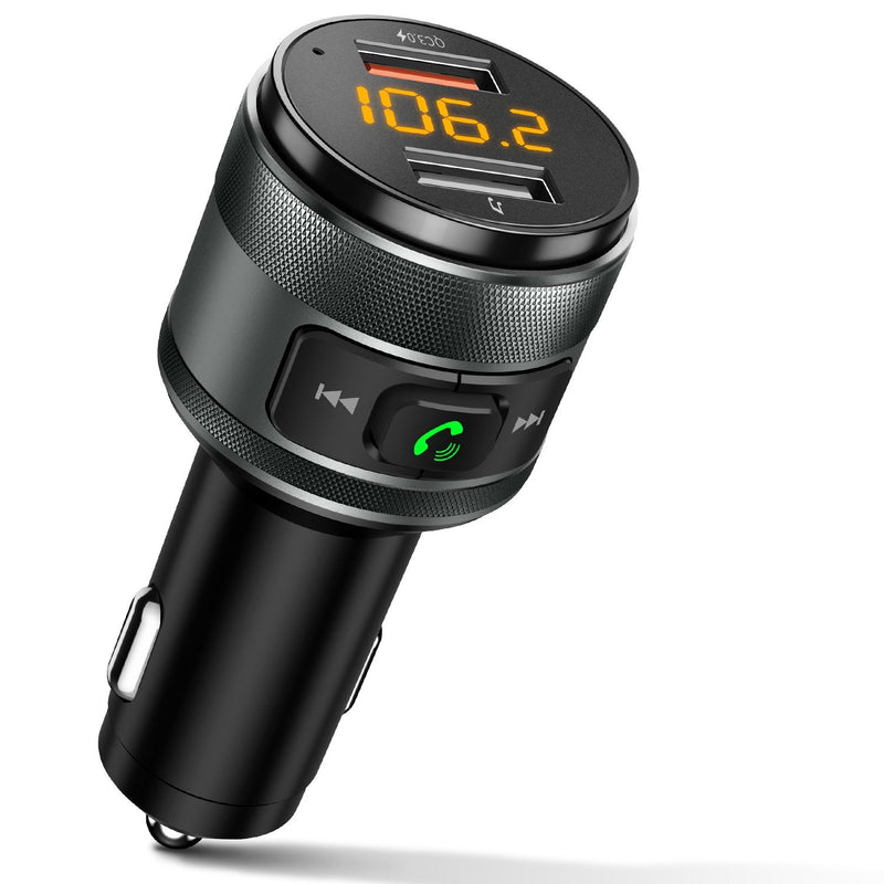 [Australia - AusPower] - Bluetooth 5.0 FM Transmitter for Car, 3.0 Wireless Bluetooth FM Radio Adapter Music Player FM Transmitter/Car Kit with Hands-Free Calling and 2 USB Ports Charger Support USB Drive 