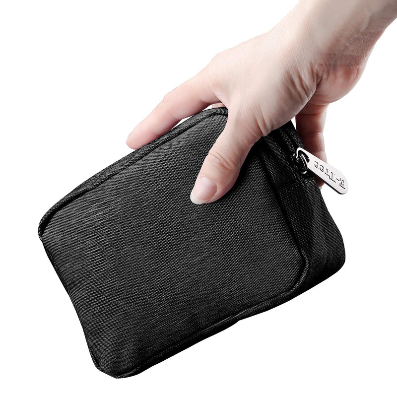 [Australia - AusPower] - E-Tree 7 inch Canvas Zippered Small Bag, Mini Travel Makeup Carrying Case, Cosmetic Bag, Portable Electronics Accessories Organizer, Tiny Coin Purse Wallet, Little Pouch for Little Items, Black 6" X 1.8" X 4" 