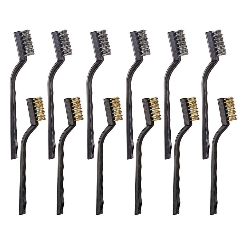 [Australia - AusPower] - 12PCS MINI Wire Brushes, Stainless Steel & Brass Brush Set, Curved Handle Scratch Brush for Automotive, Cleaning Welding Slag and Rust 12Pcs Wire Brushes Set 