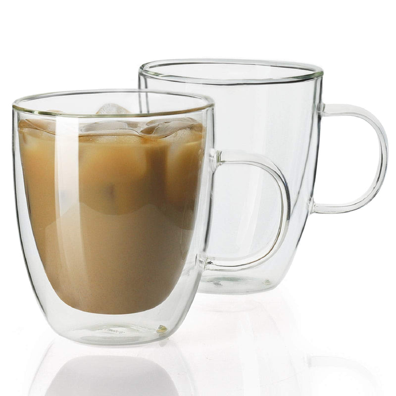 [Australia - AusPower] - Sweese 413.101 Glass Coffee Mugs - 12.5 oz Double Walled Insulated Mug Set with Handle, Perfect for Latte, Americano, Cappuccinos, Tea Bag, Beverage, Set of 2 