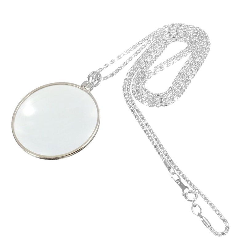 [Australia - AusPower] - 5X Magnifying Glass Pendant 1.6" Glass Lens Dia. and 35" Alloy Necklace (Silver) 