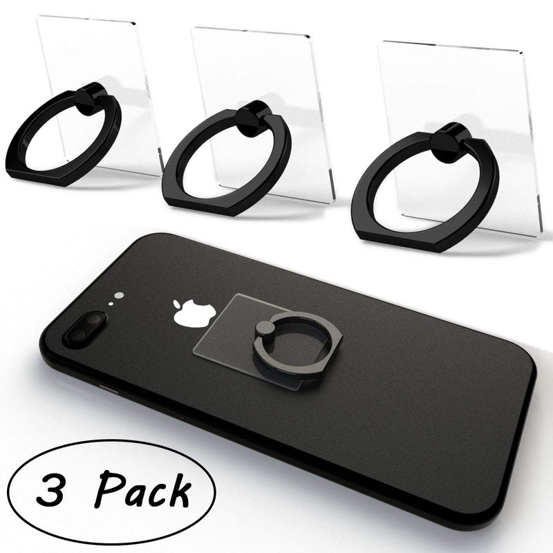 [Australia - AusPower] - Attom Tech Transparent Phone Ring Holder Grip 360 Degree Free Rotation, Clear Cell Phone Finger Ring Kick-Stand for - for iPhone X 8 7 Plus 6S 6 5s 5 SE, Galaxy S9 S8 S7 S6 Edge, Note 8 5 4 2 (Black) Black 