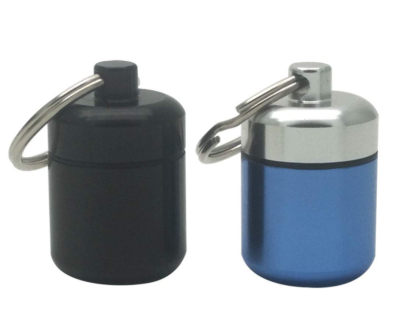 [Australia - AusPower] - FAYALA 2 Packs Aluminum Pill Container Keychain and Earplugs Casing Box Small and Cute Blue and Black 