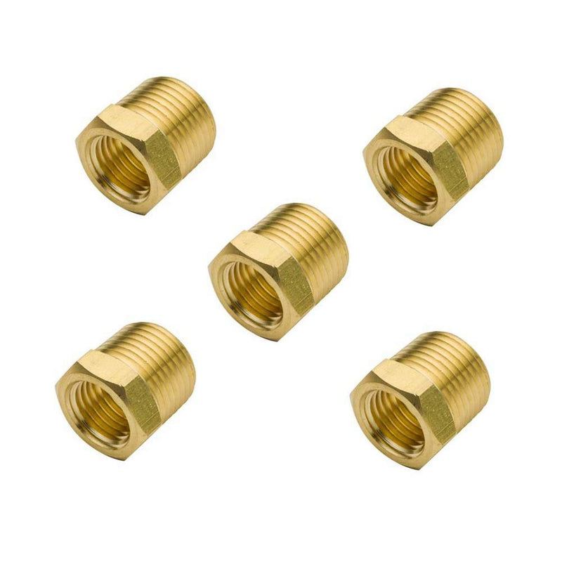 [Australia - AusPower] - Vis Brass Bushing 1/2" NPT Male x 3/8" NPT Female Reducing Adapter, Reducer Hex Head Pipe Fitting (Pack of 5) Pack of 5 