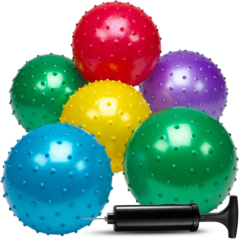 [Australia - AusPower] - Knobby Balls - (Pack of 6) Bulk 7 Inch Sensory Balls and Spiky Massage Stress Balls, with Pump, Fun Bouncy Ball Party Favors, Stocking Stuffers for Kids, Toddlers by Bedwina 
