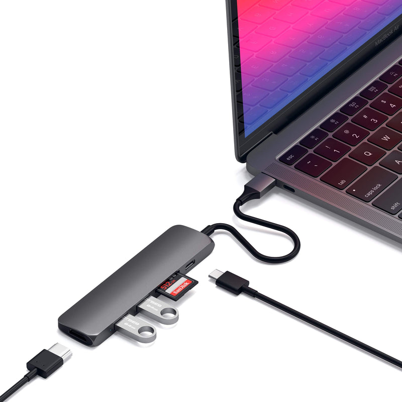 [Australia - AusPower] - Satechi Slim Aluminum Type-C Multi-Port Adapter V2 with USB-C PD, 4K HDMI (60Hz), Micro/SD Card Readers, USB 3.0 - Compatible with 2022 MacBook Pro/ Air M2, 2020 MacBook Pro/ Air M1 (Space Gray) Space Gray 
