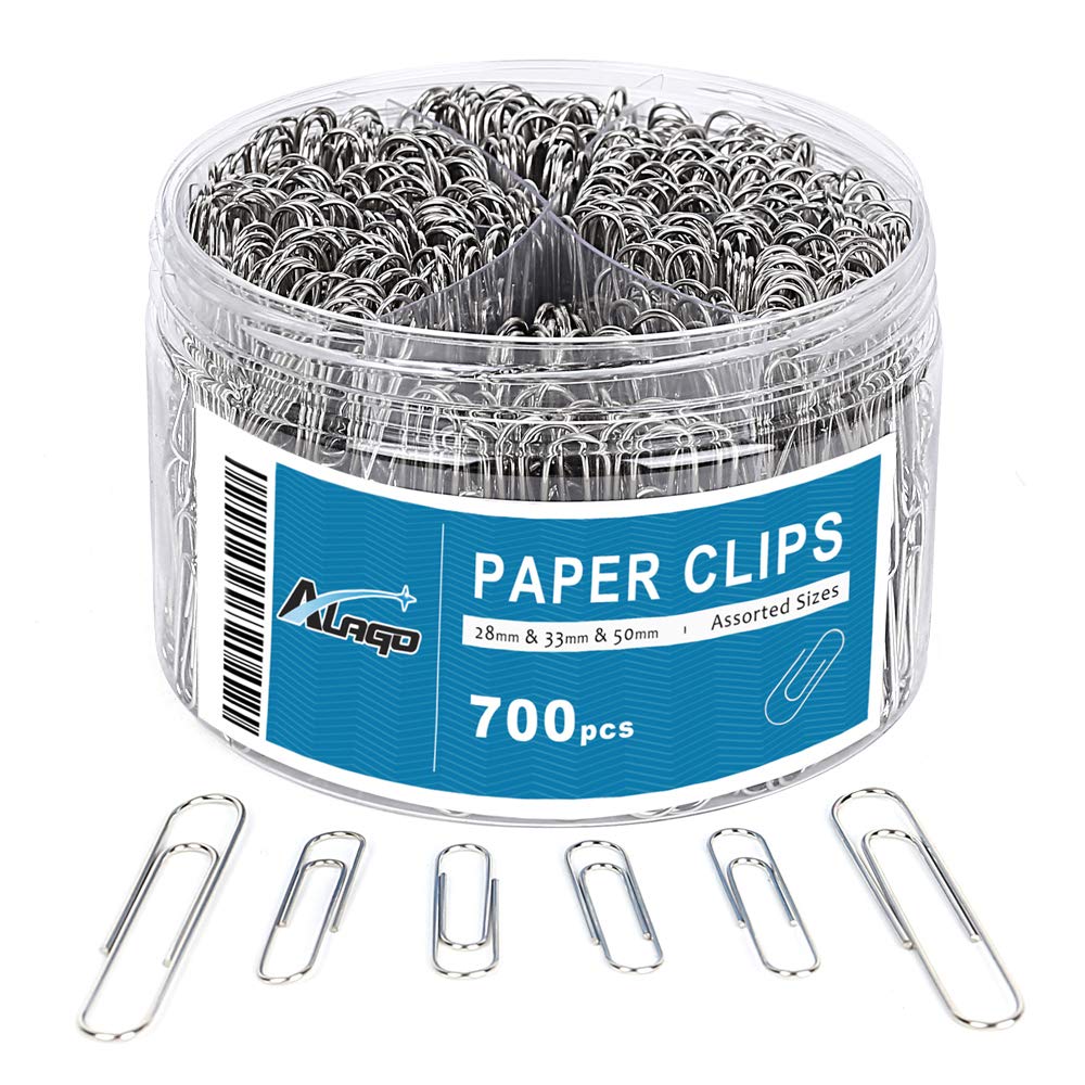 [Australia - AusPower] - 700 Paper Clips,Medium and Jumbo Size,Paperclips for Office School and Personal Use(28 mm,33mm,50 mm) (Silver) Silver 