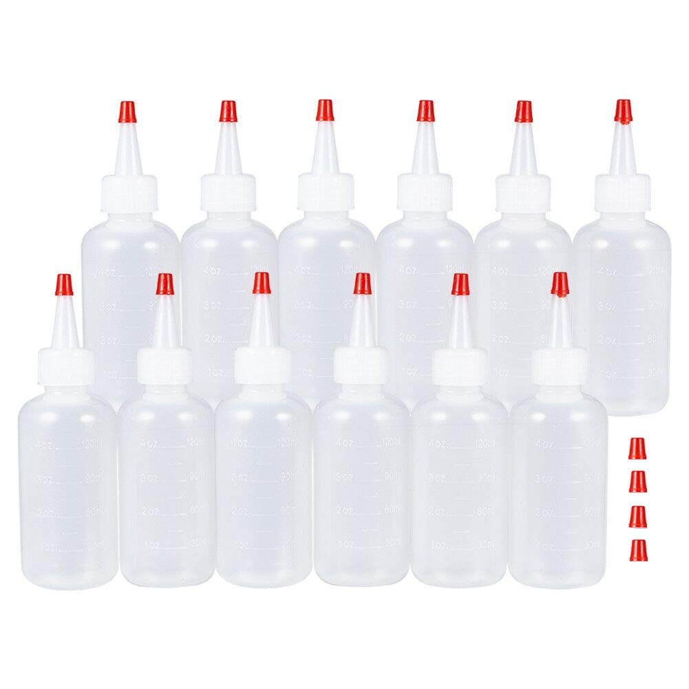 [Australia - AusPower] - BENECREAT 12PCS 4 Ounce Plastic Squeeze Dispensing Bottles with Measurement and Red Tip Caps - Good For Crafts, Art, Glue, Multi Purpose 4 Ounce-12 Pack 