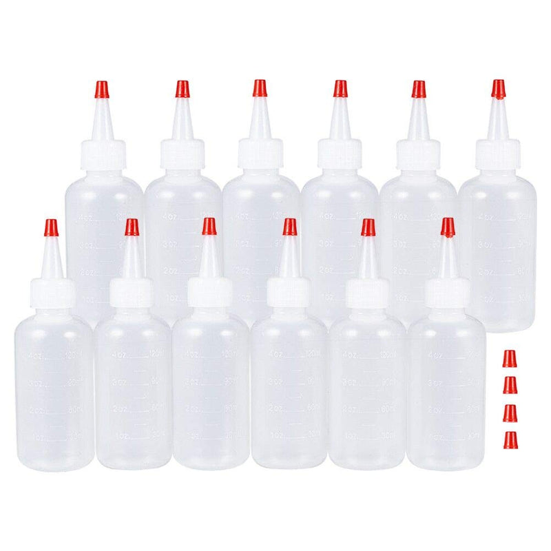 [Australia - AusPower] - BENECREAT 12PCS 4 Ounce Plastic Squeeze Dispensing Bottles with Measurement and Red Tip Caps - Good For Crafts, Art, Glue, Multi Purpose 4 Ounce-12 Pack 