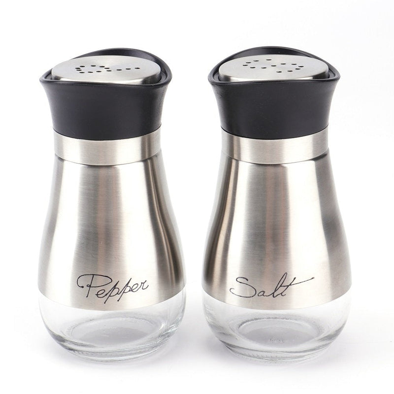[Australia - AusPower] - Tebery 2 Pack Green Classic Salt and Pepper Shakers Set, 4 Ounces Stainless Steel & Glass Spice Dispenser, Refillable Design Silver-2 