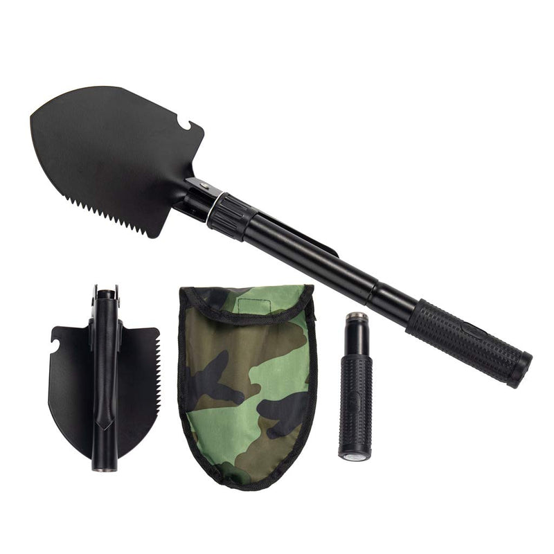 [Australia - AusPower] - Jipemtra Gardening Folding Shovel Military Camping Shovel Survival Gear Entrenching Tool with Carrying Pouch Metal Handle for Camping Trekking Gardening Fishing Backpacking Snow Black 
