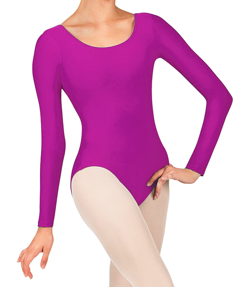 [Australia - AusPower] - Kids Childrens Girls Leotard Long Sleeve Dance Ballet Gymnastics Basic Stretch Purple 3-4T 