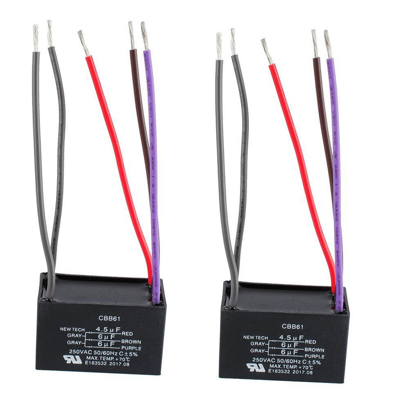 [Australia - AusPower] - Podoy Ceiling Fan Capacitor CBB61 for Compatible with NEW TECH Harbor Breeze 4.5uf 6uf 6uf 5 Wire (2 Pack) 