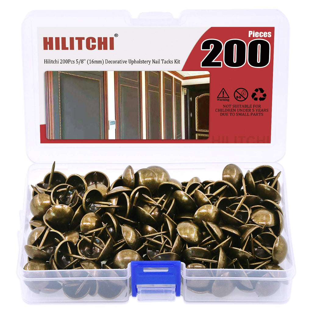 [Australia - AusPower] - Hilitchi 200 Pieces 5/8'' (16mm) Round Dome Head Vintage Decorative Upholstery Nails Tacks Furniture Sofa Thumb Tacks Nails Pins with Clear Plastic Case (Bronze) Bronze 