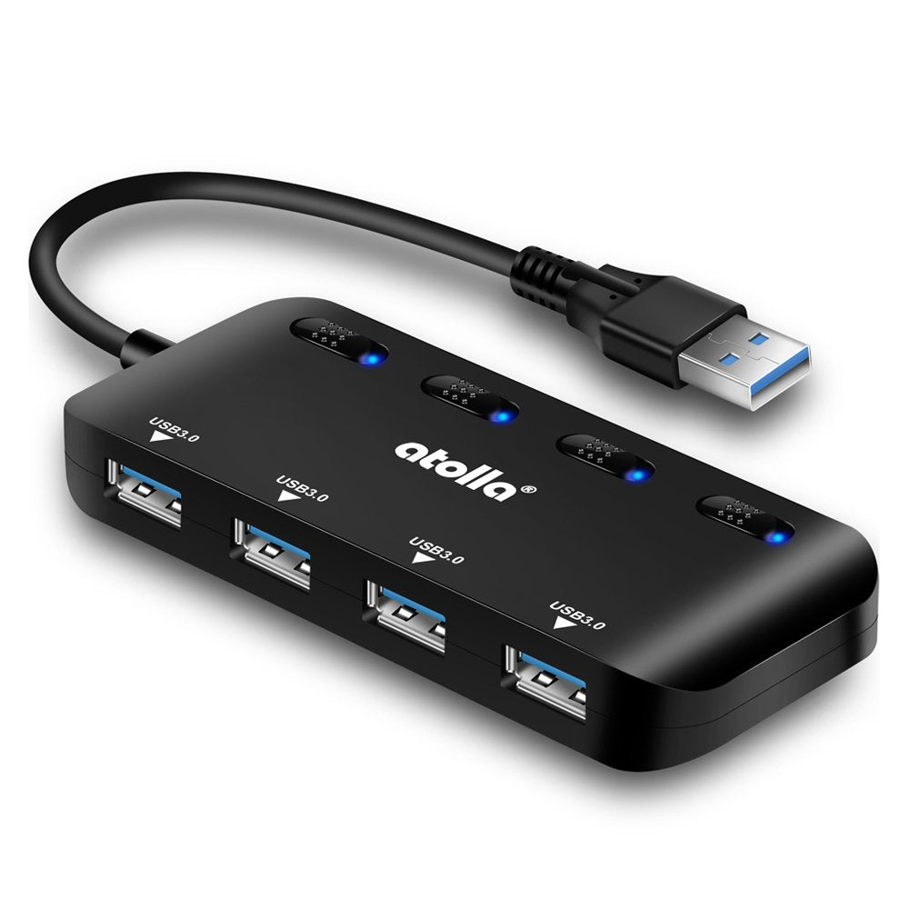 [Australia - AusPower] - USB 3.0 Hub Splitter - USB Extender 4 Port USB Ultra Slim Data Hub with Individual Power Switch and LED 0.5 FT 