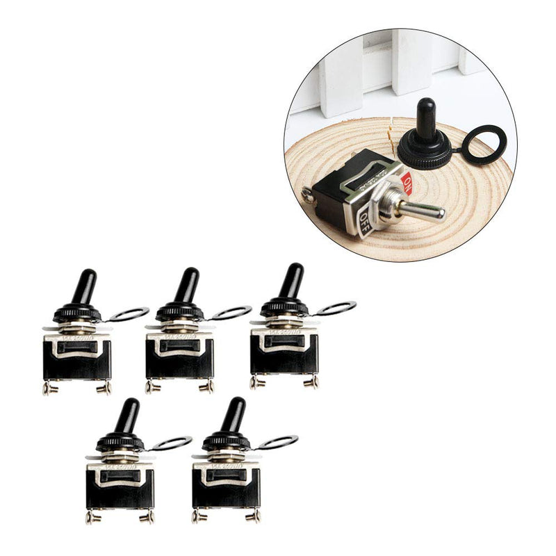 [Australia - AusPower] - Ximimark Heavy Duty 12V/24V/220V SPST 2 Terminal Pin ON/OFF Rocker Toggle Switch Metal Bat Waterproof Boot Cap Cover Black Pack of 5 