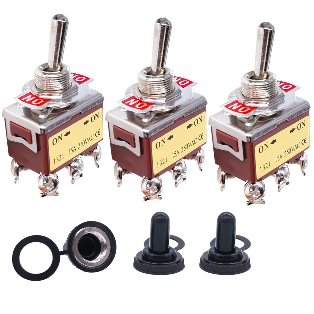 [Australia - AusPower] - Taiss 3 Pcs Toggle Switch DPDT Latching ON/ON Heavy Duty Rocker Toggle Switch 6 Terminals 2 Position 20A 125V Toggle Switches with Waterproof Cap ten-1321 6Pin ON/ON 