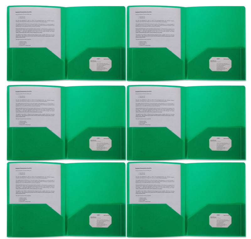 [Australia - AusPower] - Plastic Pocket Folders, Heavy Duty Durable Poly, 2 Pocket Folder, with Business Card Slot - 11" x 8 1/2" Sheet Size - 6-Pack (Green) 
