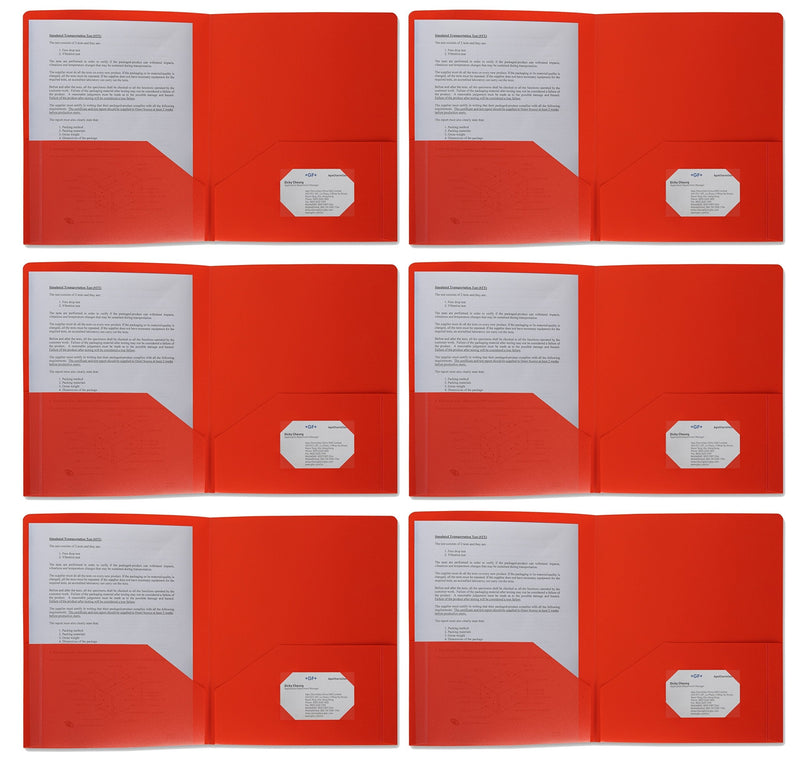 [Australia - AusPower] - Plastic Pocket Folders, Heavy Duty Durable Poly, 2 Pocket Folder, with Business Card Slot - 11" x 8 1/2" Sheet Size - 6-Pack (Red) 