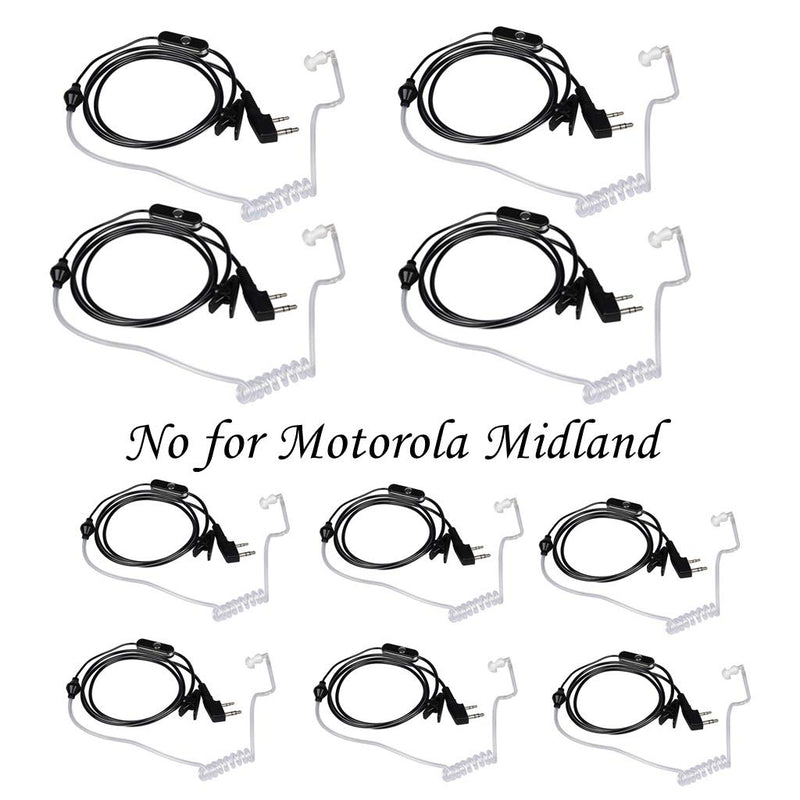 [Australia - AusPower] - Walkie Talkies Earpieces (10 Packs) for Baofeng UV-5R BF-888S Retevis H-777 Kenwood PUXING with 2 Pins Acoustic Tube Headset with Mic 