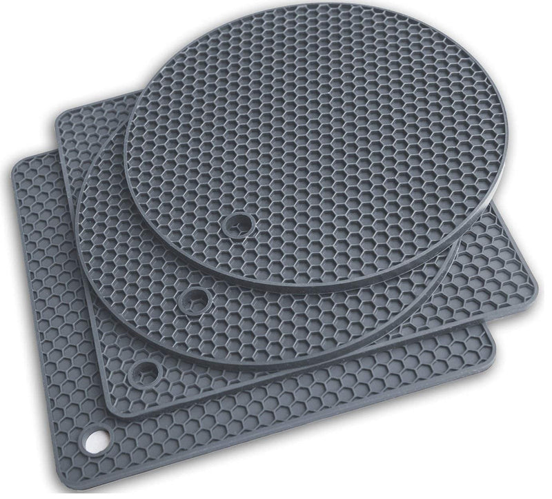 [Australia - AusPower] - Silicone Trivet Mats - Pot Holders - Drying Mat Our potholders Kitchen Tools is Heat Resistant to 440°F, Non-Slip Durable Flexible Easy to wash and Dry and Contains 4 pcs by Q's INN. Gray 