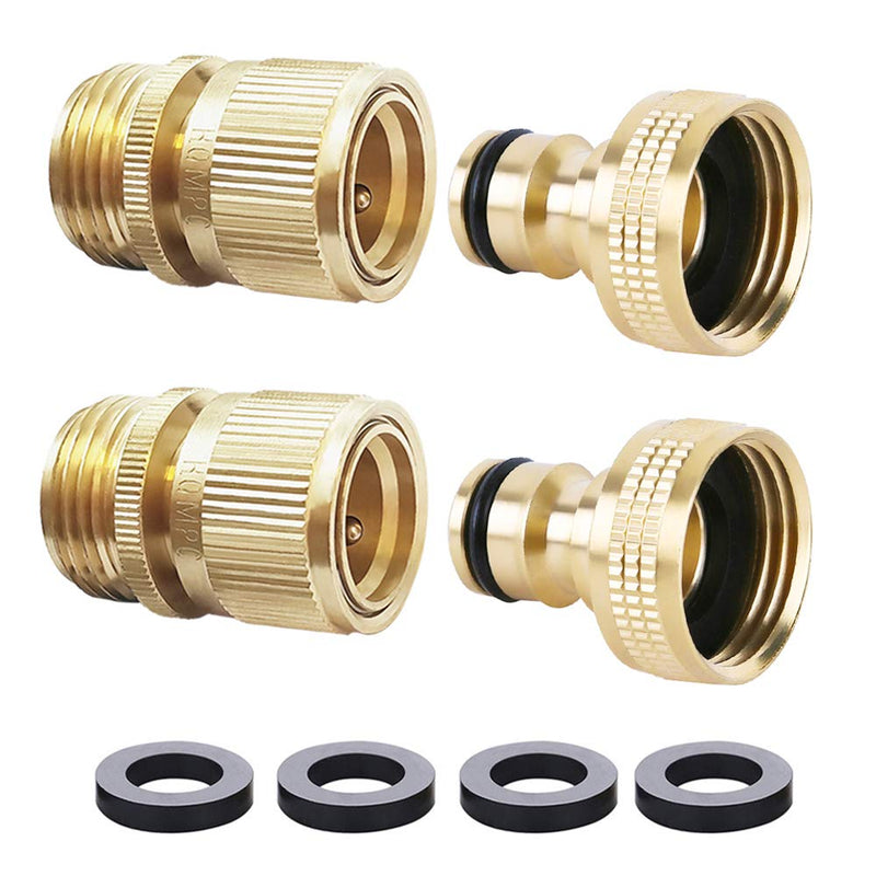 [Australia - AusPower] - HQMPC Garden Hose Quick Connect Solid Brass Quick Connector Garden Hose Fitting Water Hose Connectors 3/4 inch GHT (2SETS) 2 Sets 