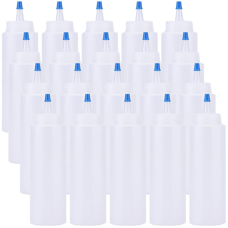 [Australia - AusPower] - Fasmov 20 Pack 8-ounce Plastic Condiment Squeeze Squirt Bottles, Plastic Squeeze Bottles with Blue Tip Cap for Ketchup, Sauces, Salad Dressings, Crafts and More 